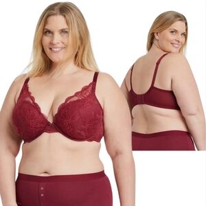 Auden Push-Up Plunge Bra Size 44DDD 44F Maroon LIKE NEW Y-2529